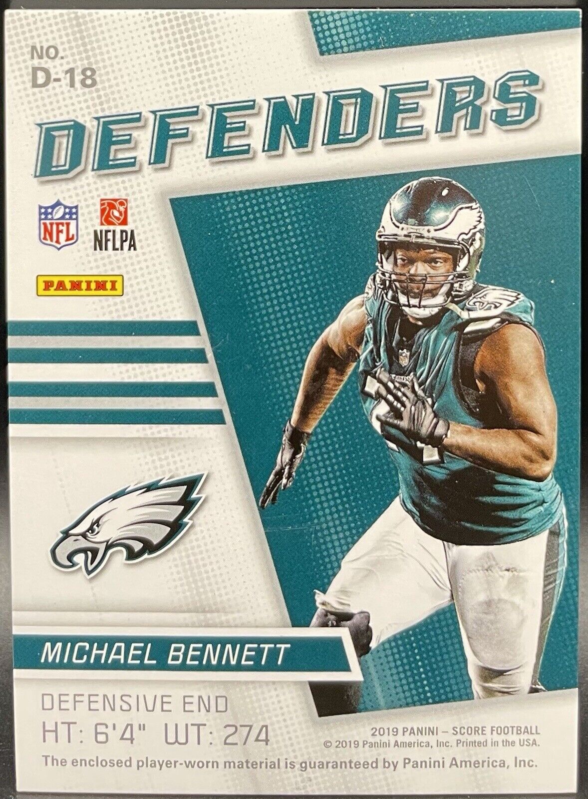 Michael Bennett 2019 Panini Score #D-19 Patch Defenders Philadelphia Eagles