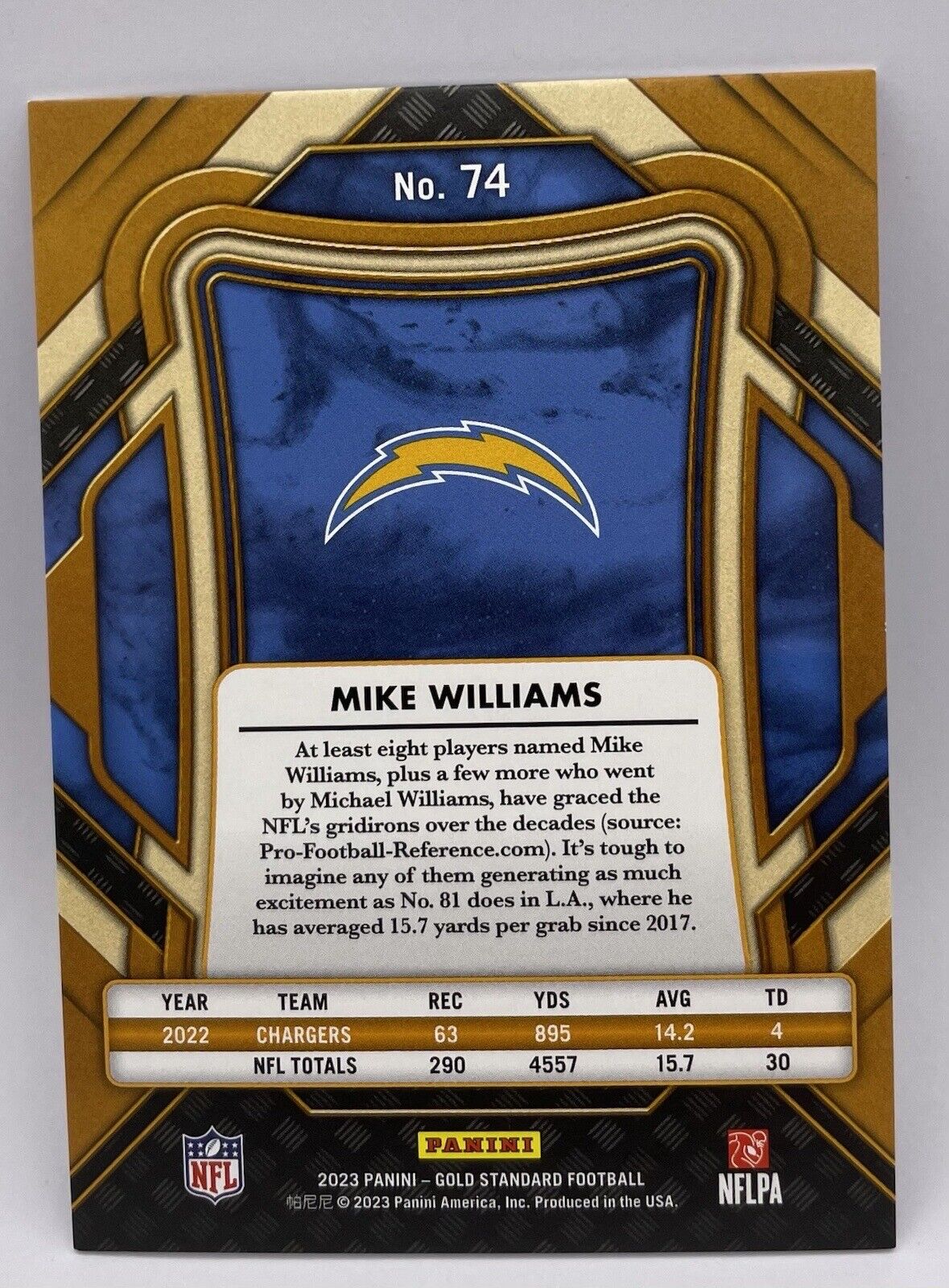 2023 Panini Gold Standard MIKE WILLIAMS  #74 Chargers 16/49 RARE CARD 