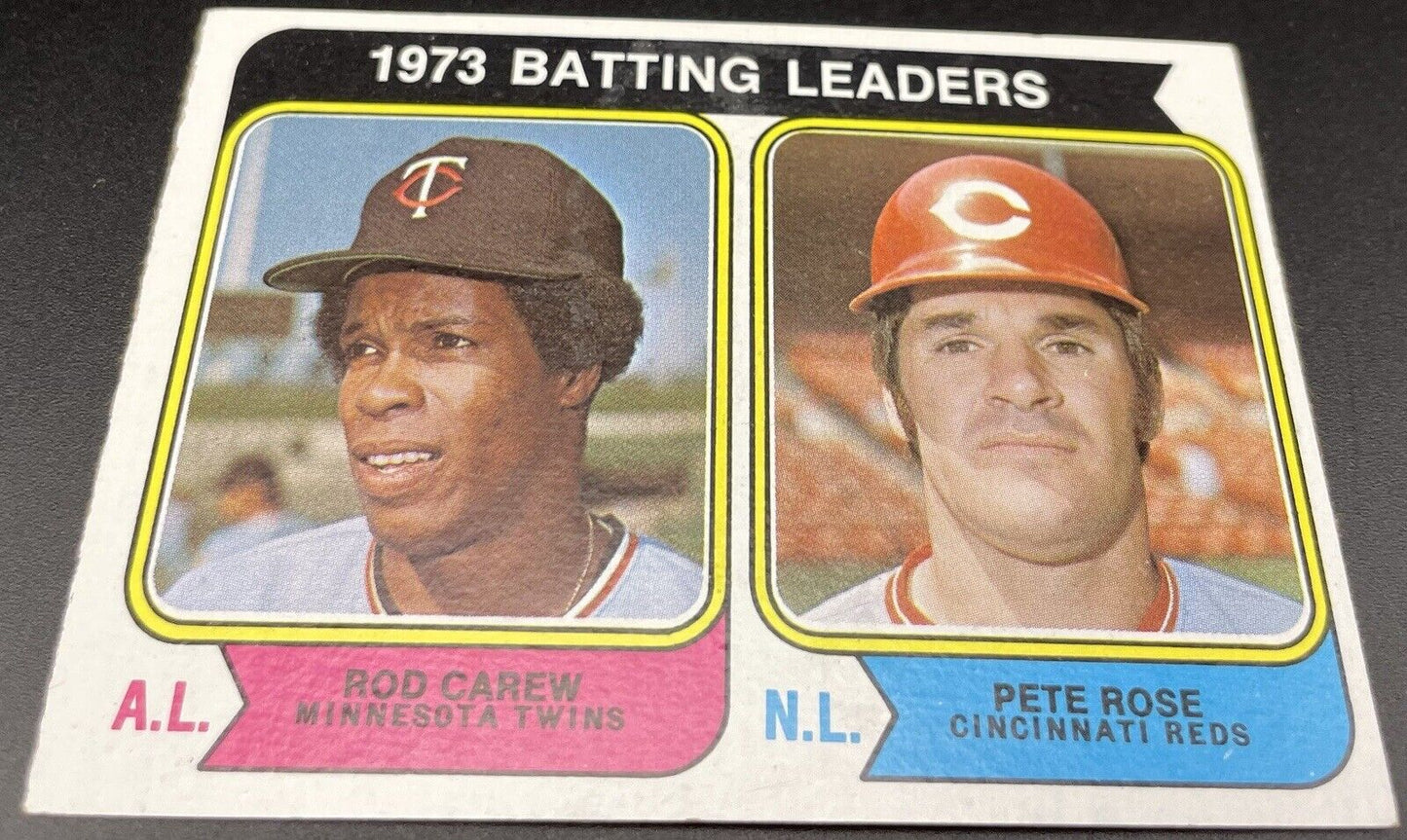 Rod Carew, Pete Rose 1974 Topps #201 1973 Batting Leaders HOF Twins/Reds! Goats