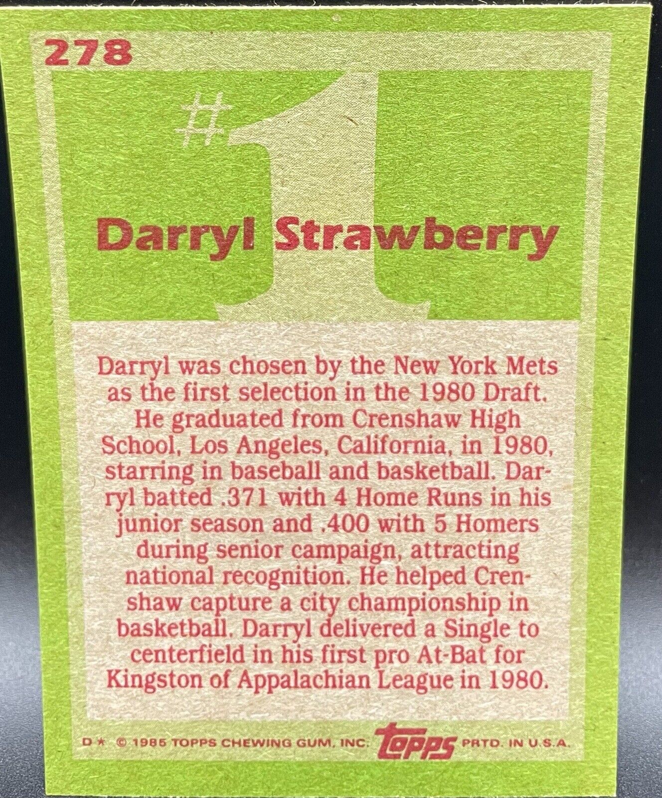 1985 Topps - #278 Darryl Strawberry