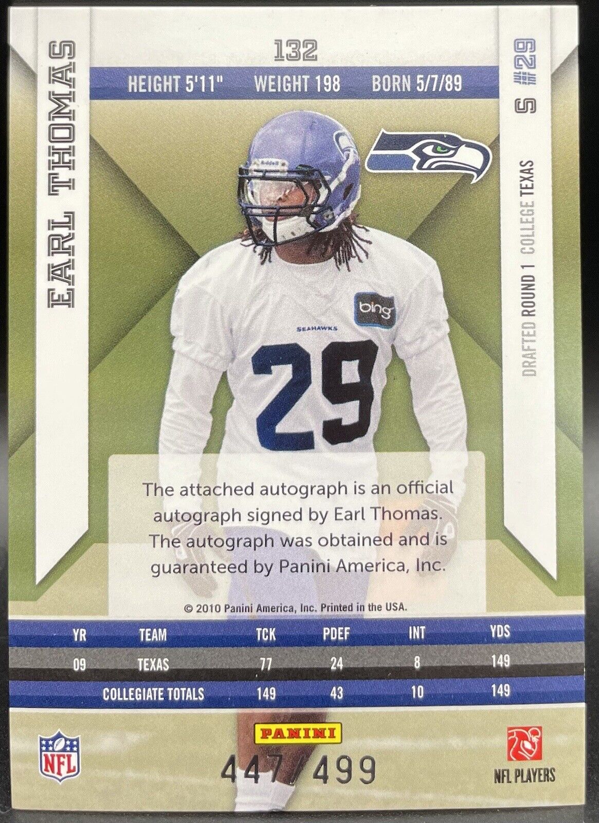 2010 Panini Epix - Rookie Signatures #132 Seattle Seahawks Earl Thomas III /499