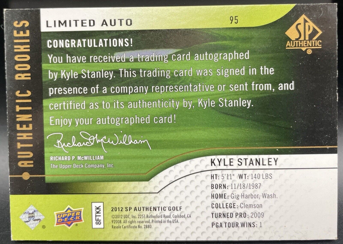 Kyle Stanley 2012 Upper Deck Authentic Rookies #95  PGA Autograph 054/100