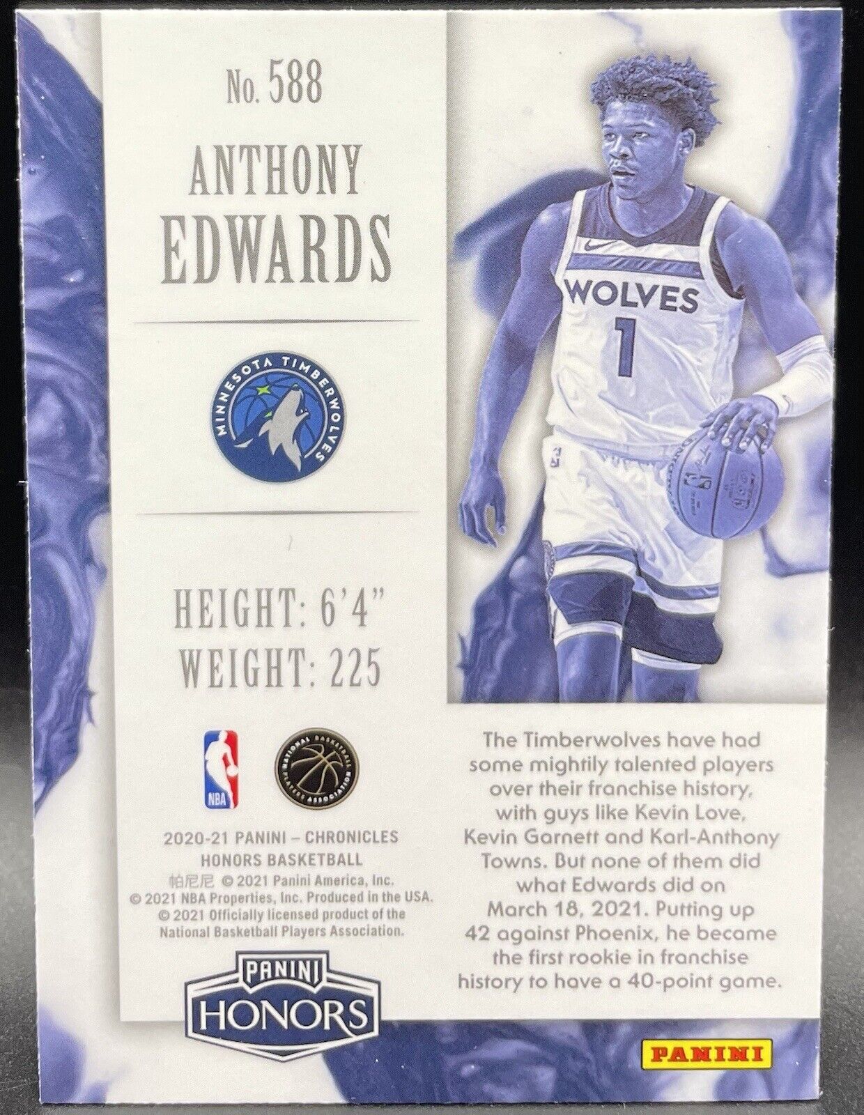 2020-21 Panini Chronicles - Honors #588 Anthony Edwards (RC)