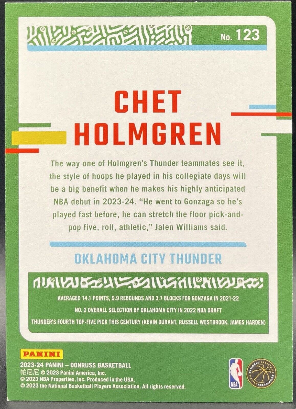 2023-24 Panini Donruss - #123 Chet Holmgren