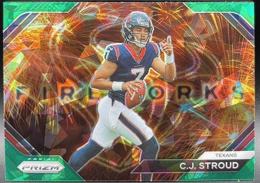 C J Stroud 2023 Panini Prizm #F-10 Fireworks RC Green Wave Houston Texans 