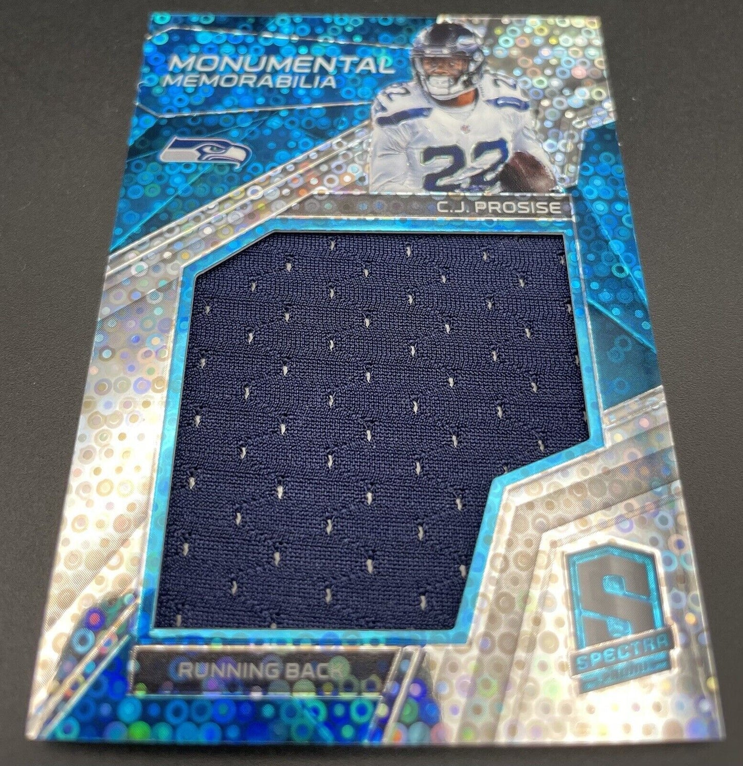 C.J. Prosise 2017 Panini Spectra #32  Lg Patch,  14/99 Seattle Seahawks Teal