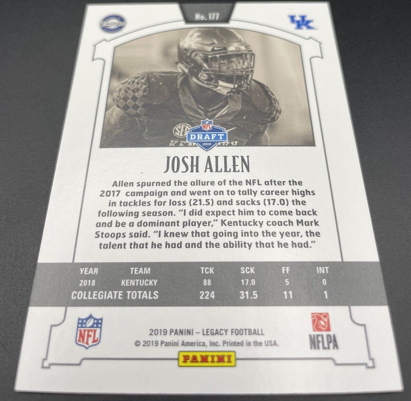 Josh Allen 2019 Panini Legacy Football - PREMIUM #177 RC - Jacksonville Jaguars