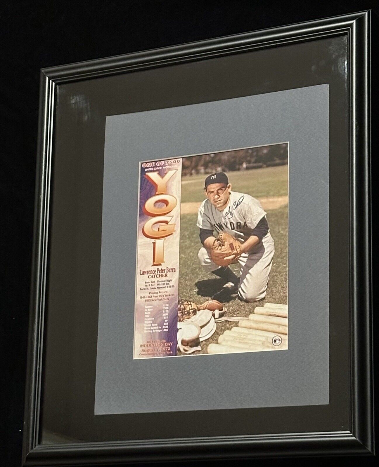 Yogi Berra Autographed COA  /7500  New York Yankees,  8/07/72  Shadowbox  HOF