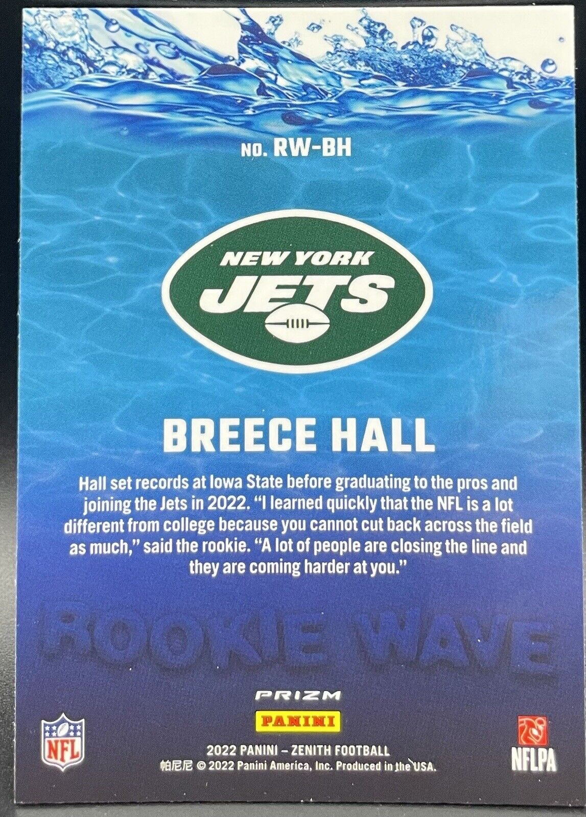 Breece Hall 2022 Panini Zenith #RW-BH Rookie Card Rookie Wave New York Jets