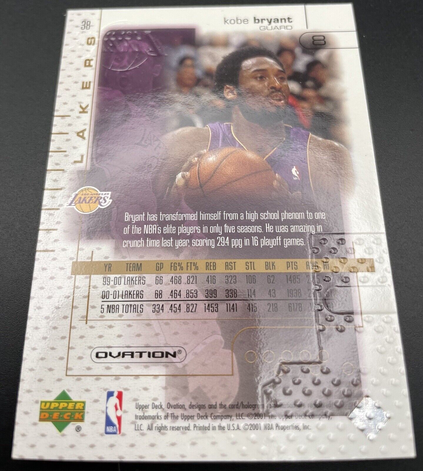 Kobe Bryant 2001 Upper Deck Ovation #38 Kers Los Angeles Lakers bronze