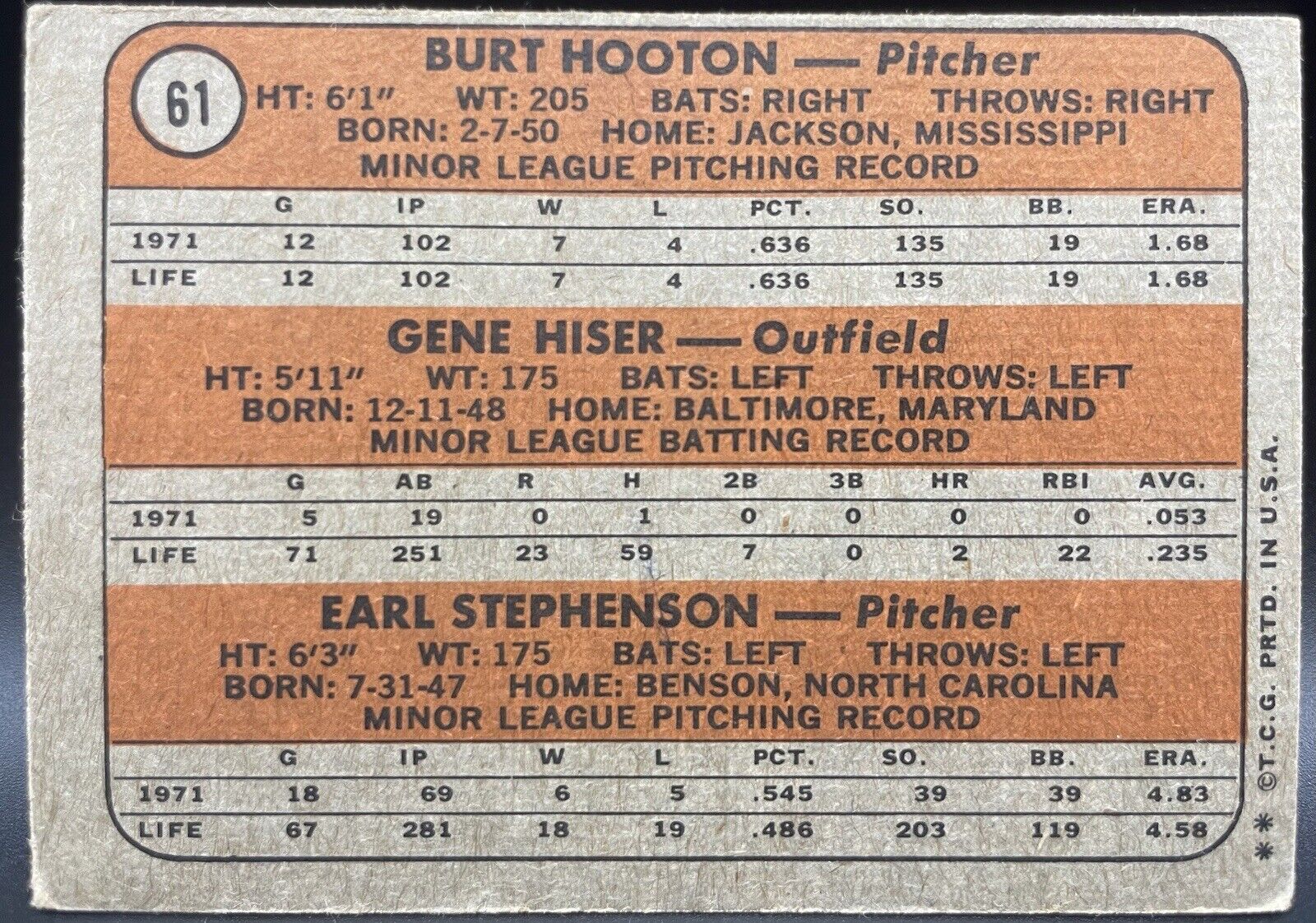 1972 Topps - 1972 Rookie Stars #61 Burt Hooton, Earl Stephenson, Gene Hiser (RC)