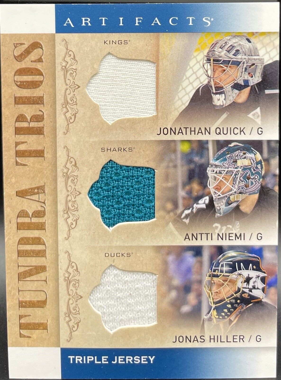 Jonathan Quick, Anti Niemi, Jonas Hiller  2014 Upper Deck Artifacts Triple Patch