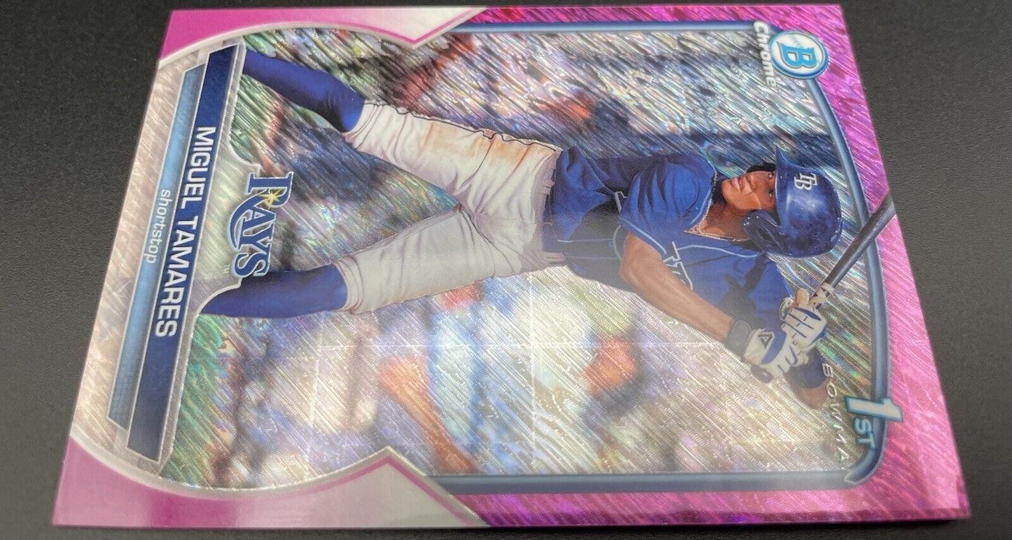 Miguel Tamares 2023 Topps Bowman #BCP-179 Chrome Pink Shimmer /199 RAYS