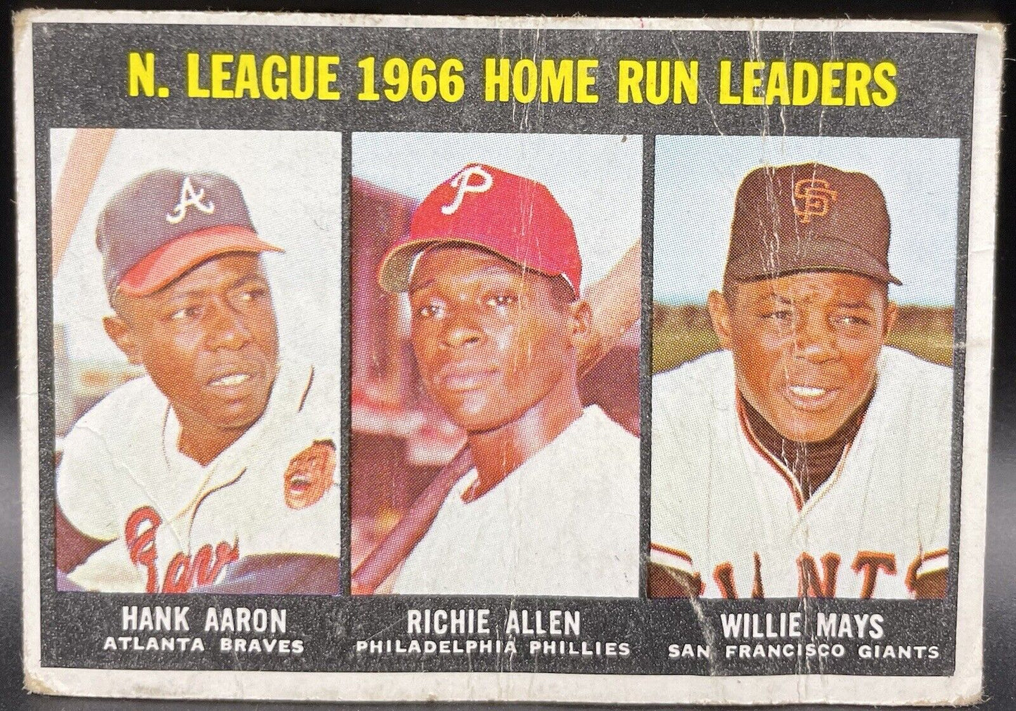 Hank Aaron, Richie Allen, Willie Mays 1966 Topp #244 Home Run Leaders History