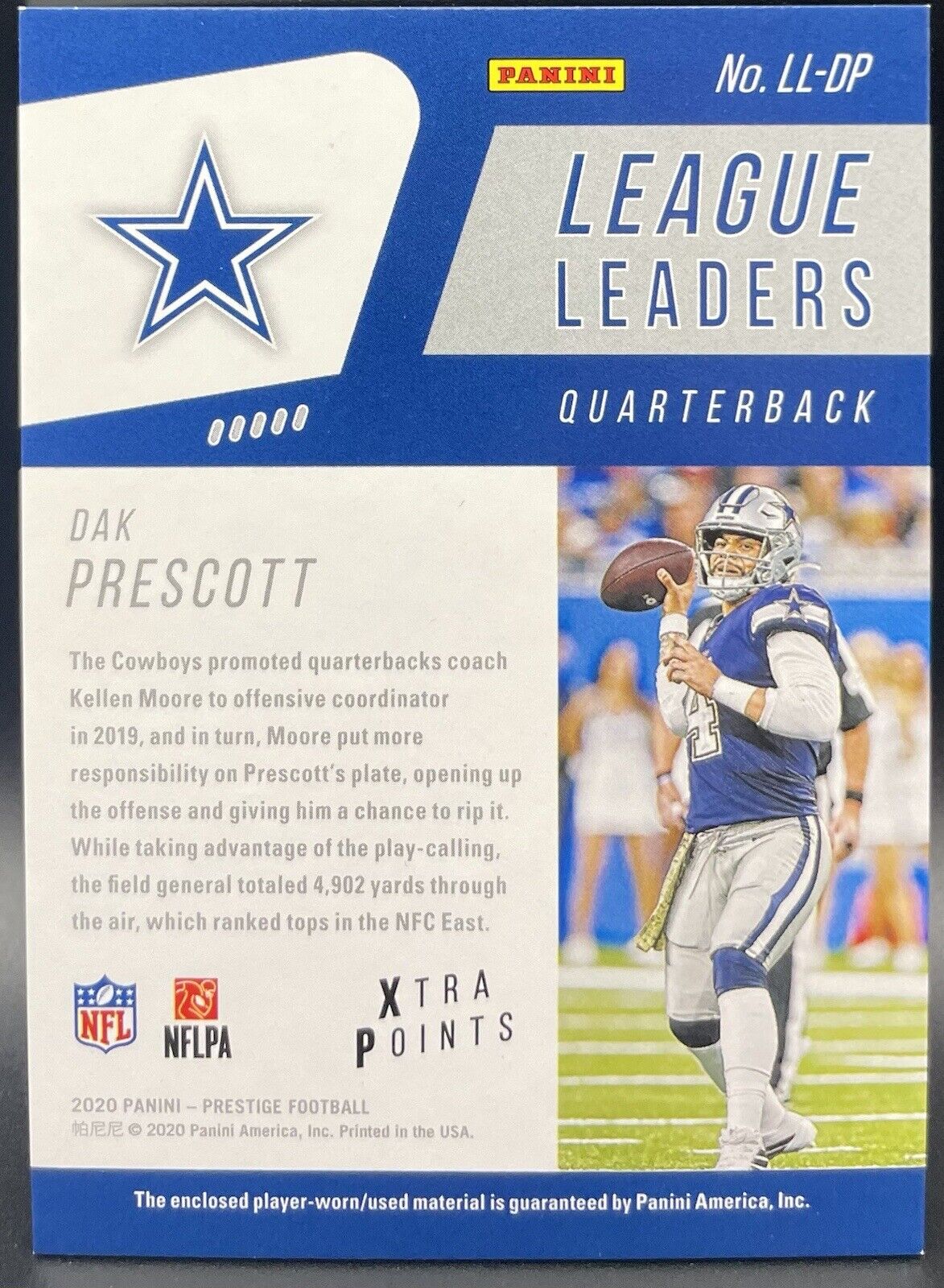 Dak Prescott 2020 Panini Prestige #LL-DP Patch League Leaders Dallas Cowboys