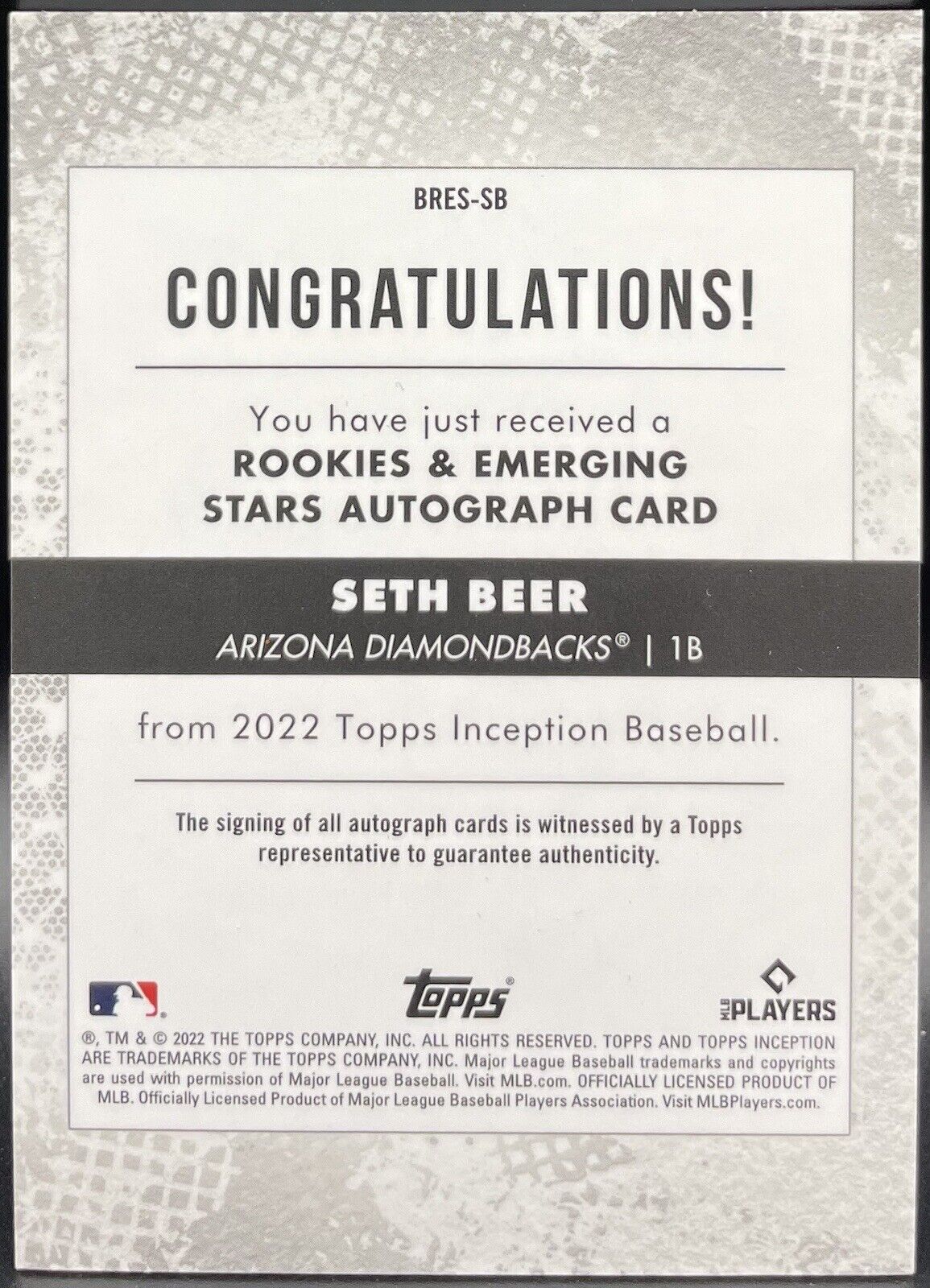 Seth Beer 2022 Topps Inception Autograph, RC. 89 / 99 Arizona Diamondbacks￼