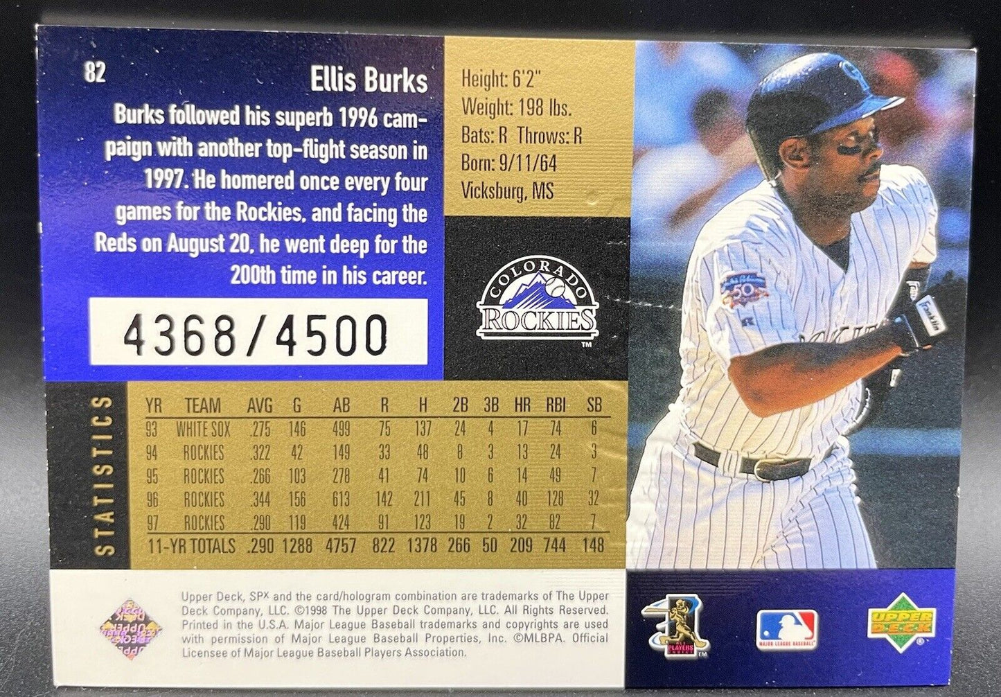 Ellis Burks 1998 Upper Deck SP #82 /4500 Colorado Rockies