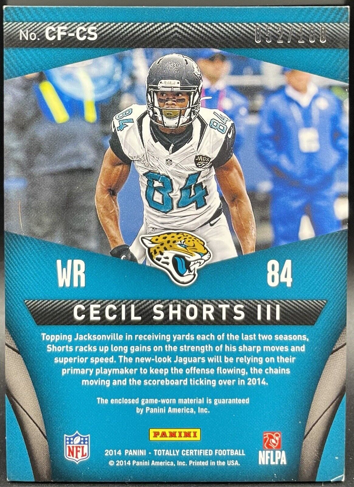 Cecil Shorts III 2014 Panini Totally Certified #CF-CS PATCH 052/100 Jacksonville