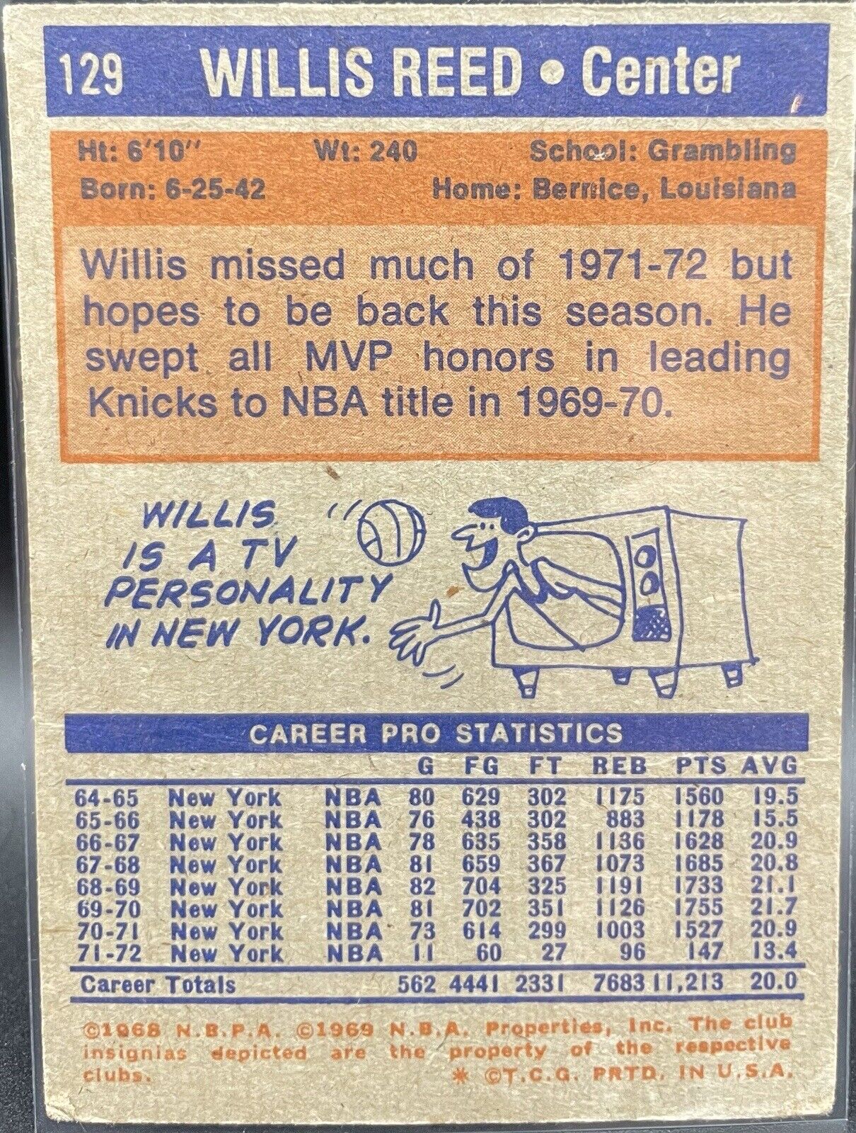 Willis Reed 1972 Topps #129 New York Knicks