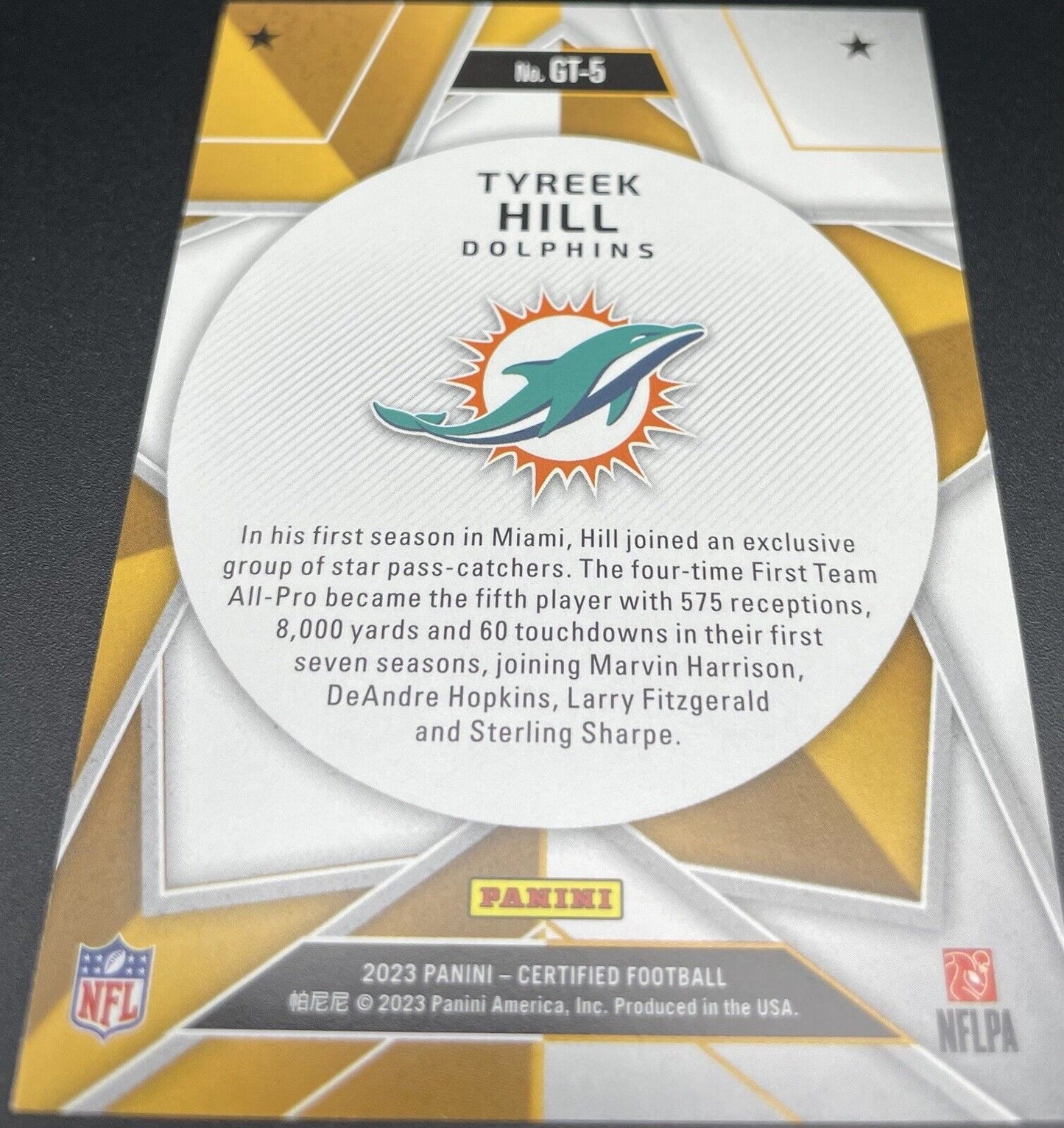 2023 Panini Certified Tyreek Hill Gold Team Miami ￼Dolphins #GT-5 🔥🔥🏈