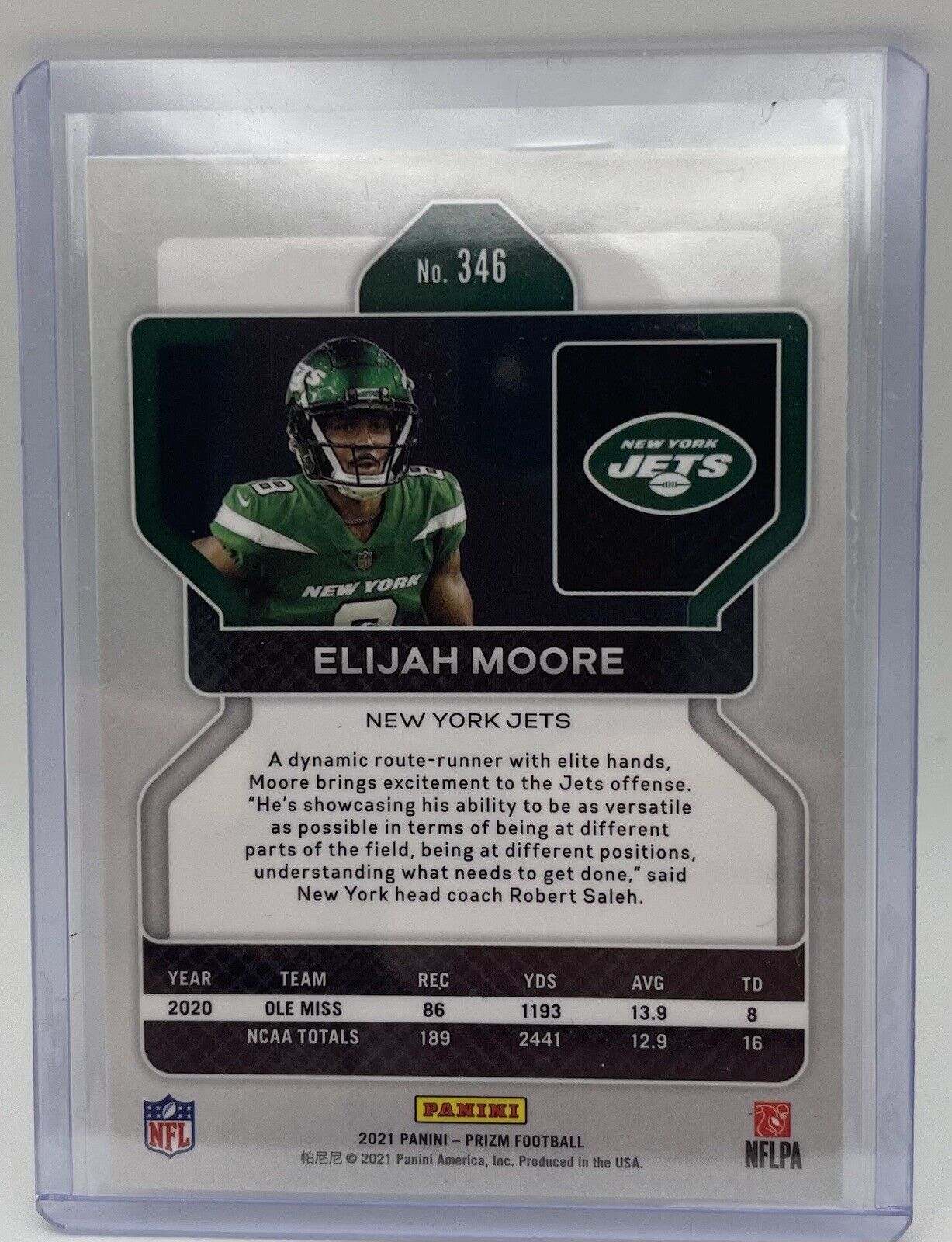 2021 Panini Prizm Elijah Moore Rookie Card #346 🔥New York Jets!! 
