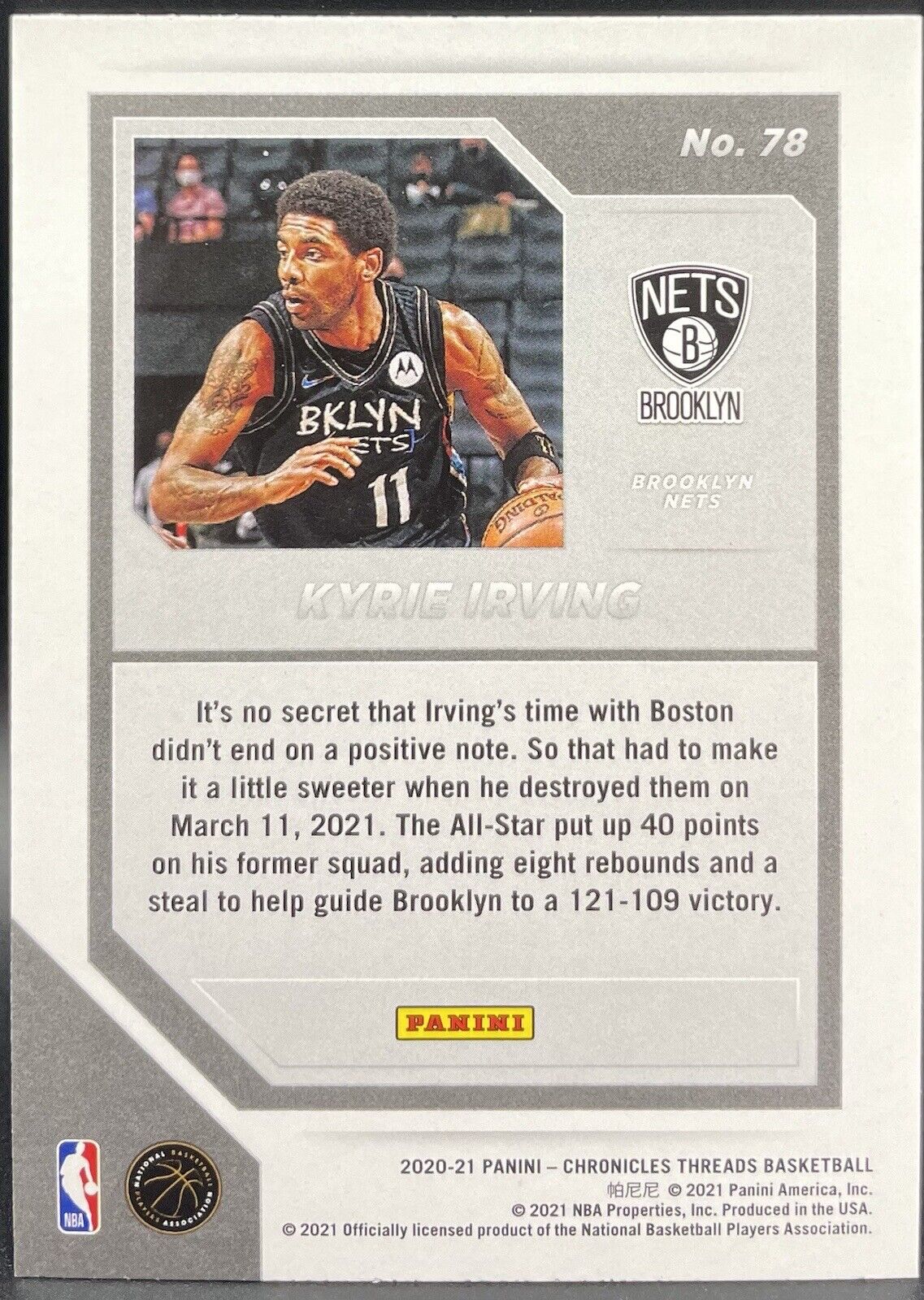 2020 Panini Chronicles Threads #78 Kyrie Irving - Brooklyn Nets