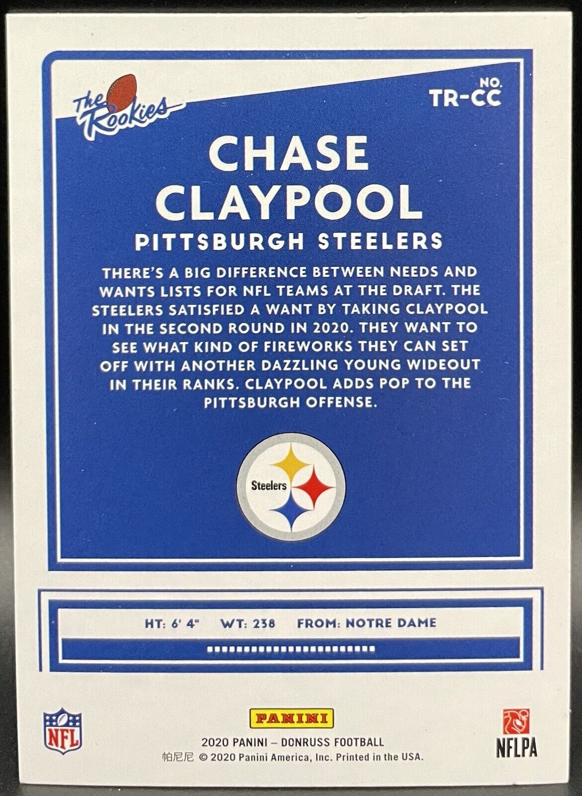 Chase Claypool 2020 Panini Donruss #TR-CC Rookies Checkered Pittsburgh Steelers