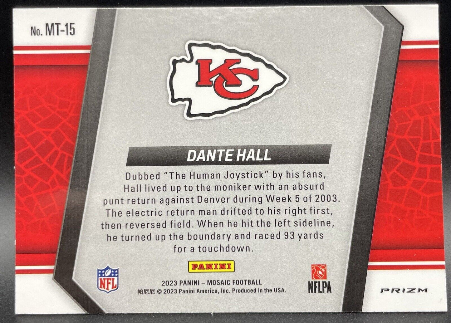 2013 Panini MOSAIC DANTE HALL #MT-15 Kansas City Chiefs Moments In Time🔥🏈