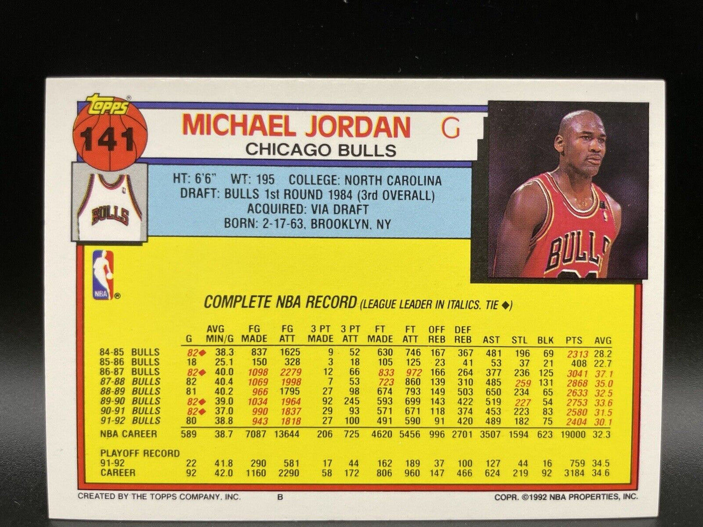 1992 Topps Michael Jordan #141 Chicago Bulls # 23 