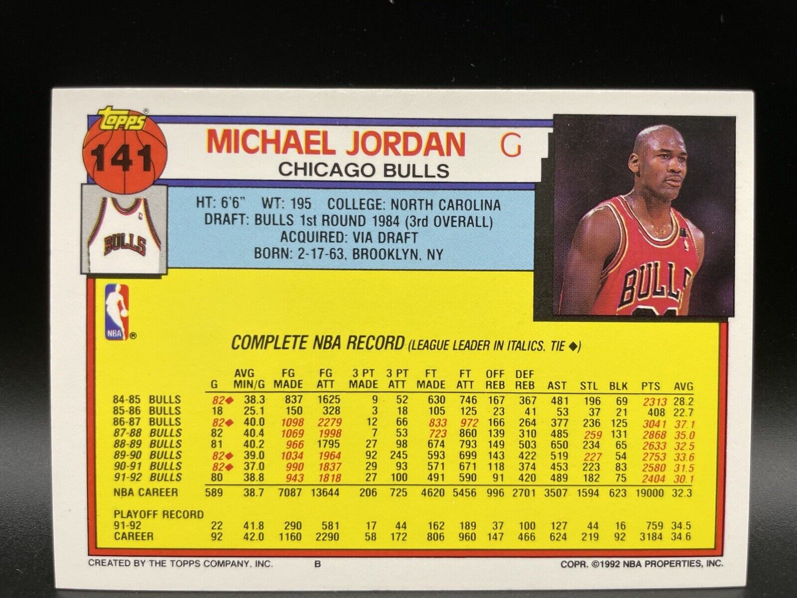 1992 Topps Michael Jordan #141 Chicago Bulls # 23 