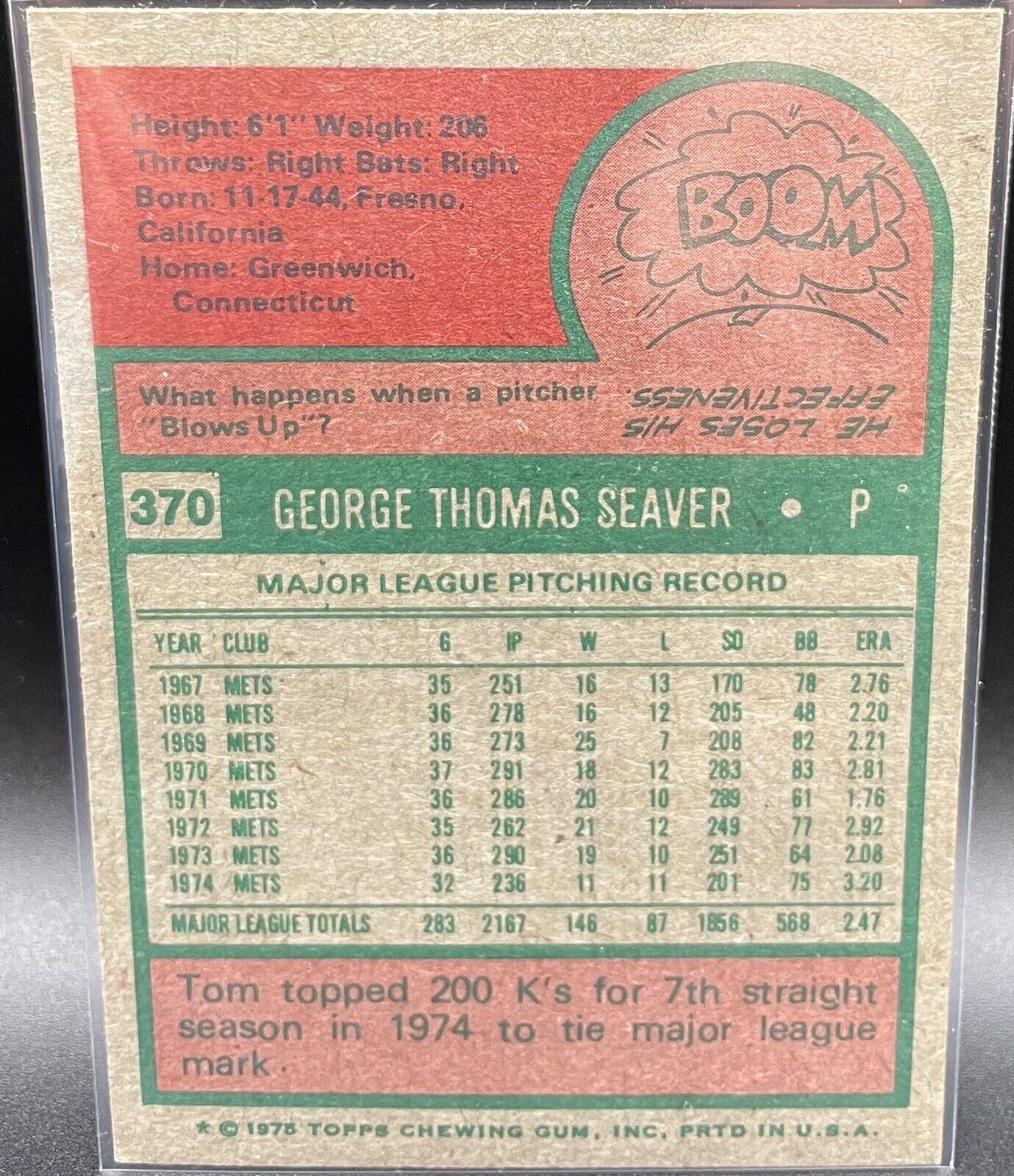 Tom Seaver 1975 Topps #370 New York Mets HOF
