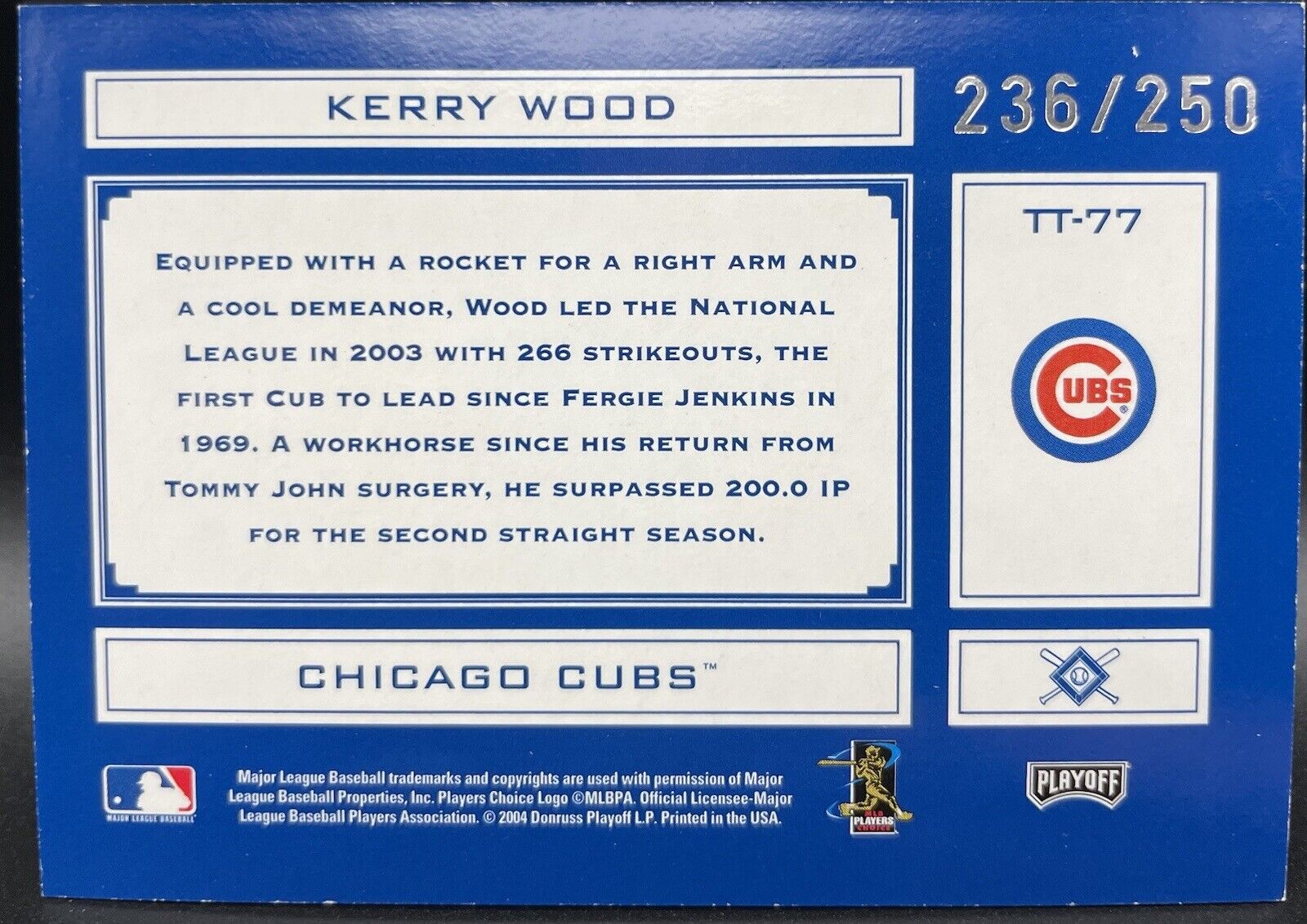 Kerry Wood 2004 Donruss Absolute #77 Chicago Cubs 236/250 Tools Of The Trade