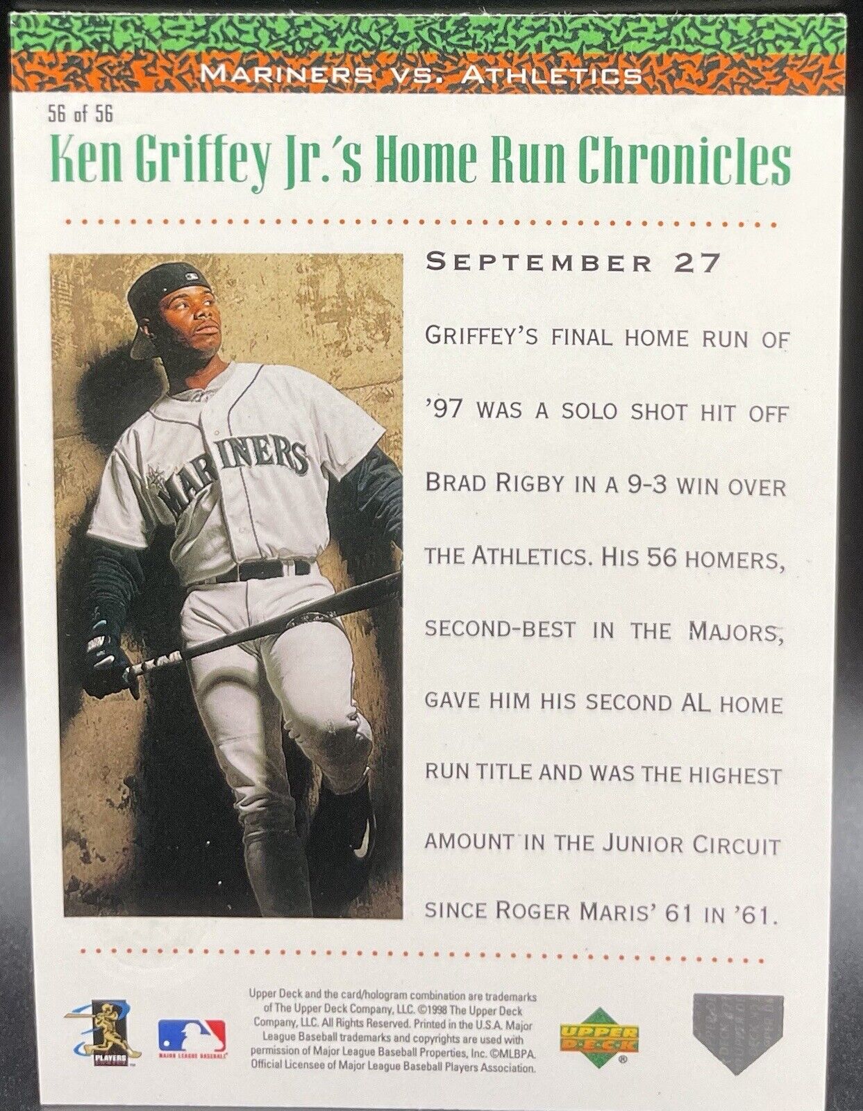 Ken Griffey Jr 1998 Upper Deck #56  Seattle Mariners Vs Athletics 