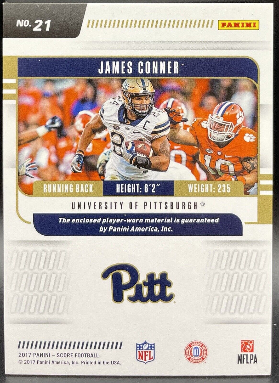 James Conner 2017 Panini Score #21 Patch RC Pittsburgh Steelers￼