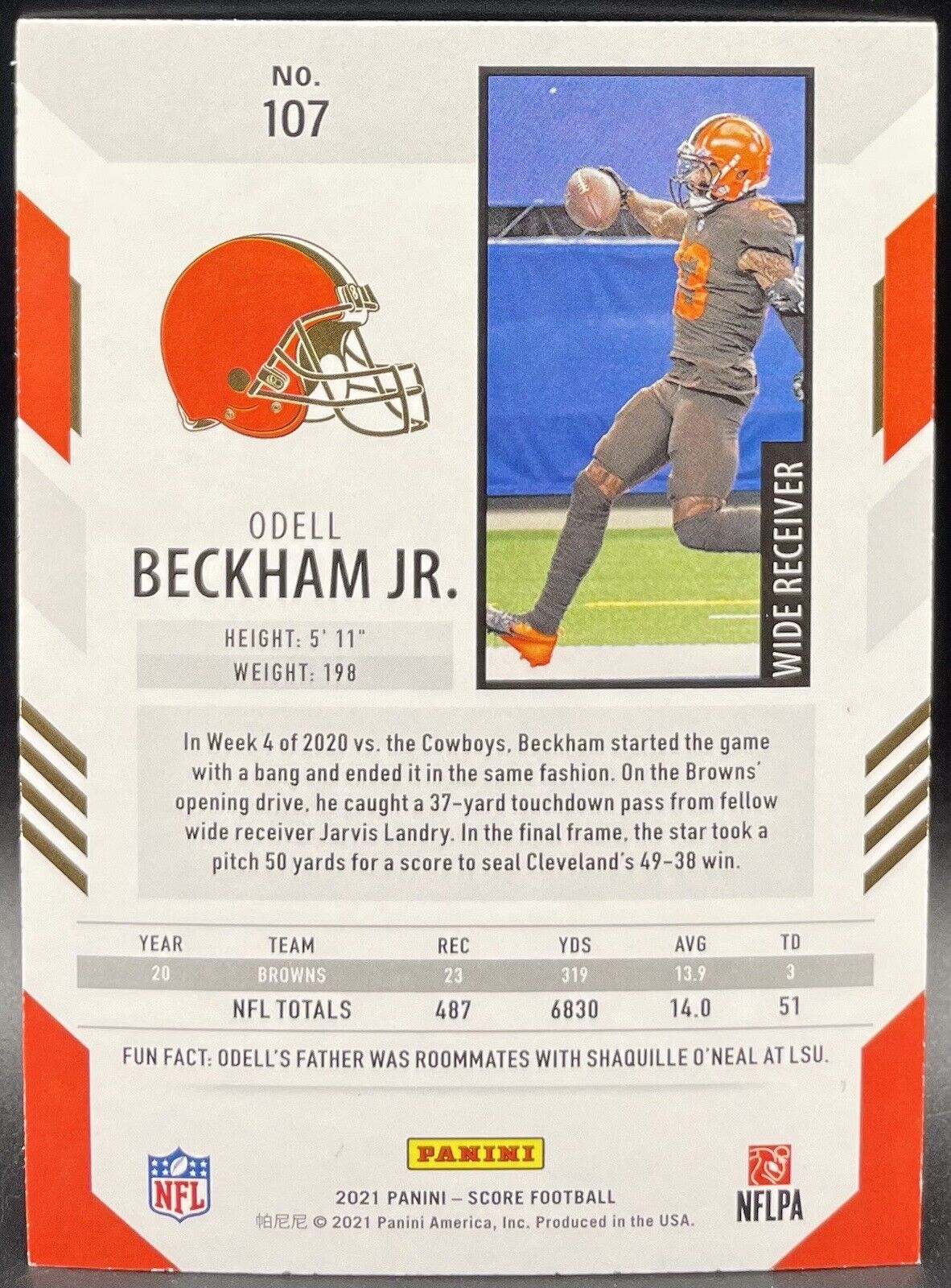 Odell Beckham Jr. 2021 Panini Score Football Base Card #107 Cleveland Browns NFL