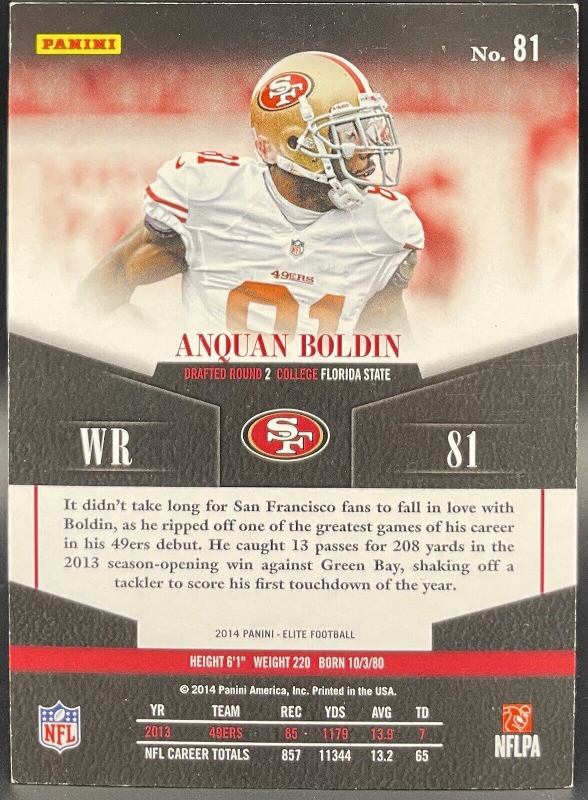 Anquan Boldin 2014 Panini Elite #81  156/199 Green San Francisco 49Ers￼