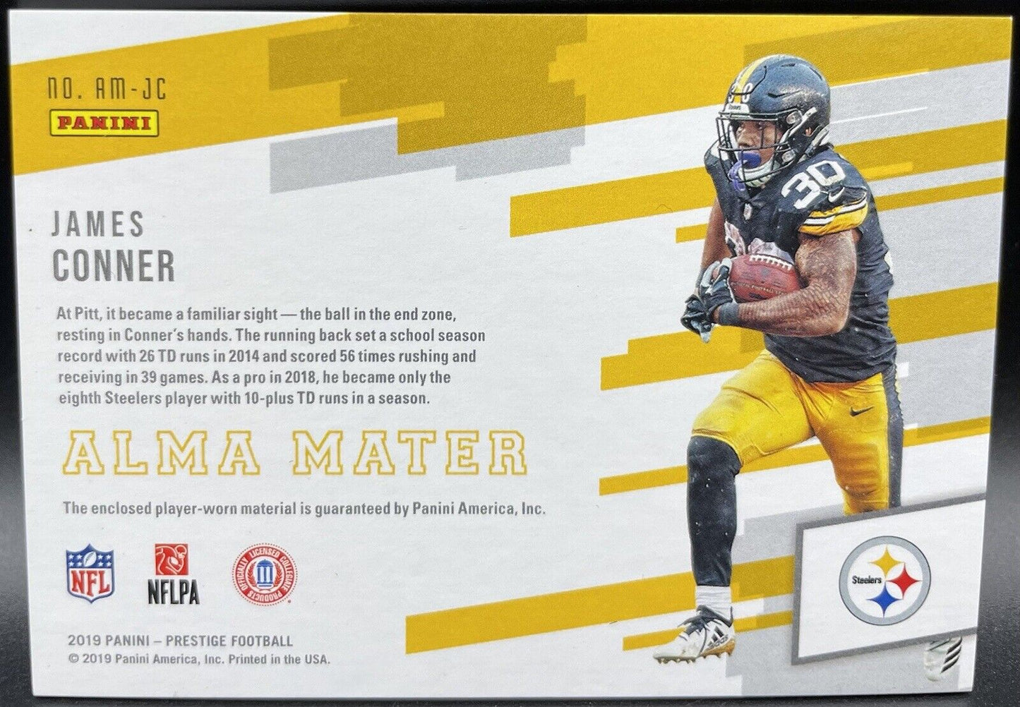 JAMES CONNER - 2019 Panini Prestige - Alma Mater  PATCH- Pittsburgh Steelers