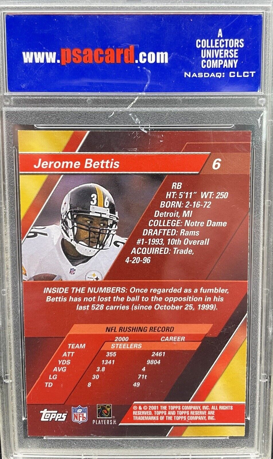 Jerome Bettis 2001 Topps #6 Pittsburgh Steelers PA Sports 