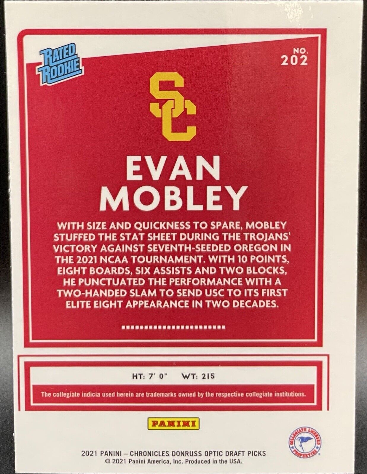 Evan Mobley Rookie 2021 Panini Chronicles XR,Rookie Stars, Cleveland Cavaliers 9