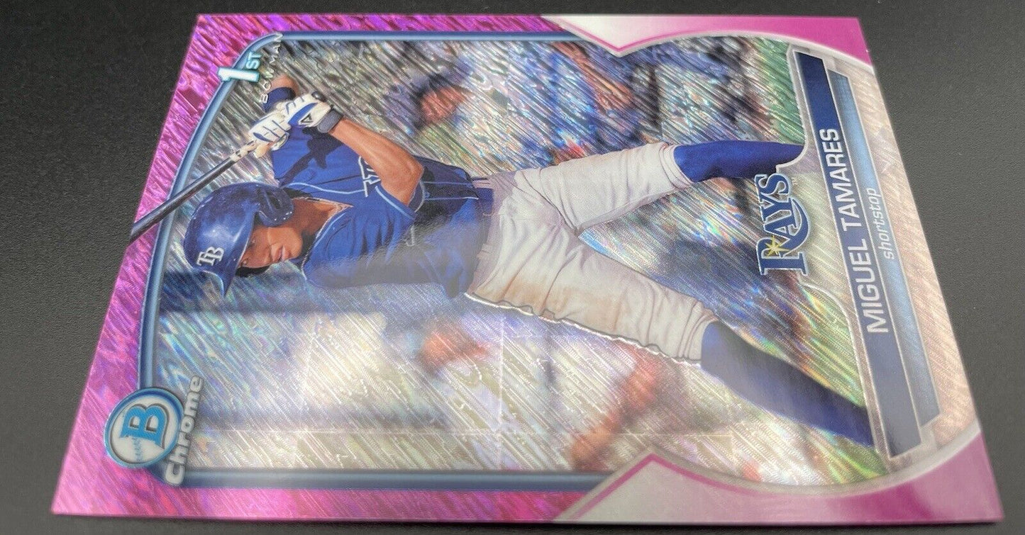 Miguel Tamares 2023 Topps Bowman #BCP-179 Chrome Pink Shimmer /199 RAYS