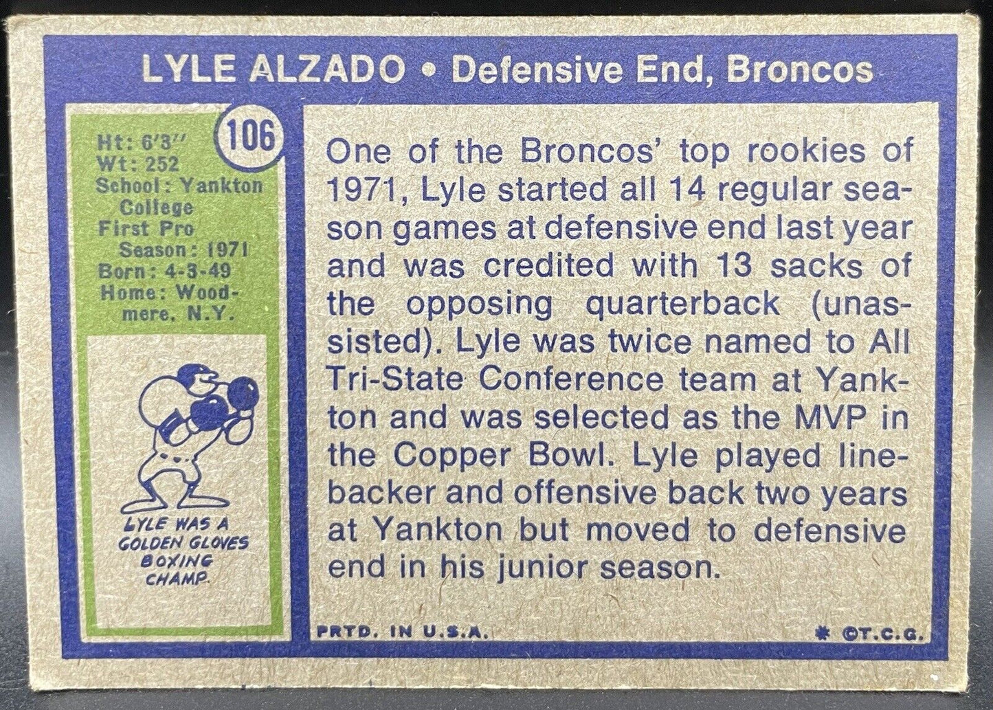 Lyle Alzado 1972 Topps #106 Denver Broncos