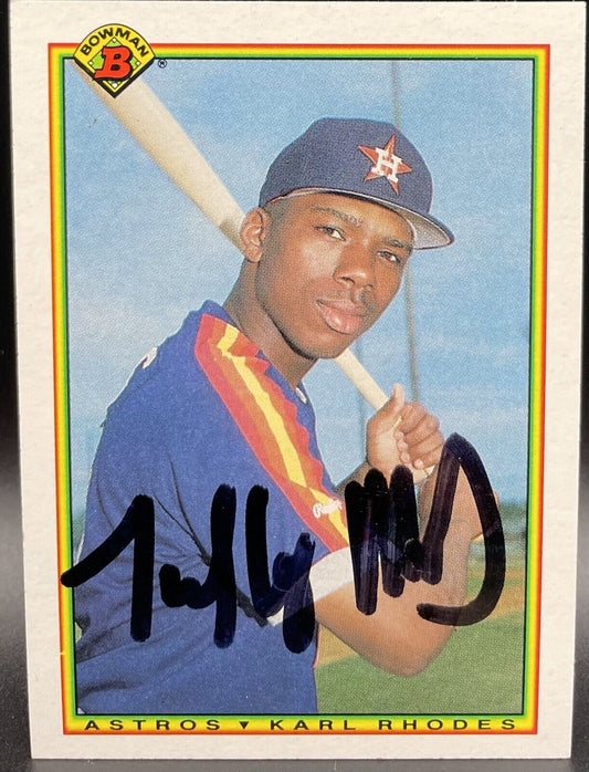 1990 Bowman #79 Karl Rhodes Autographe Rookie Card Houston Astros