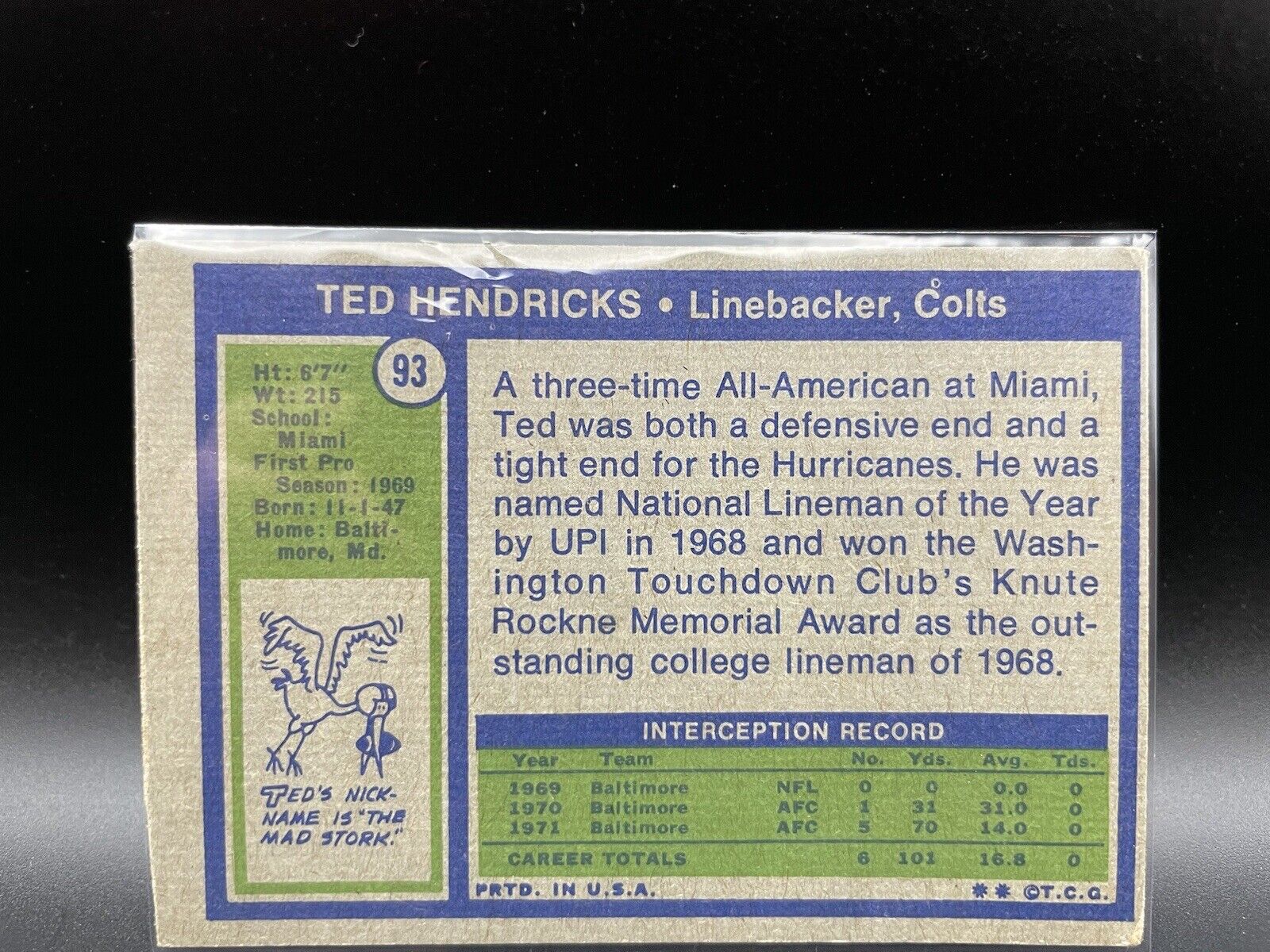 Ted Hendricks 1972 Topps #93 Baltimore Colts