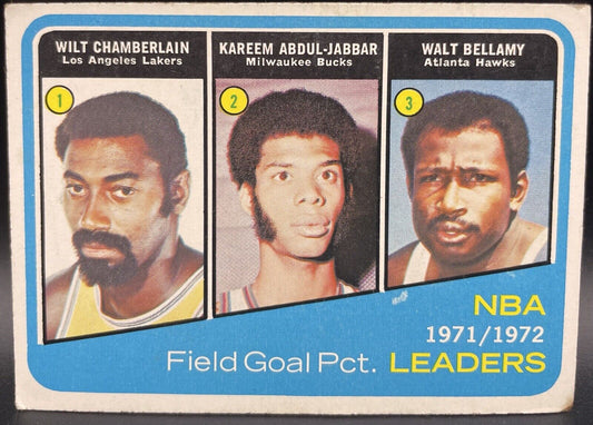 Wilt Chamberlain, Kareem Abdul-Jabbar, Walt Bellamy 1973 Topps #173 field...