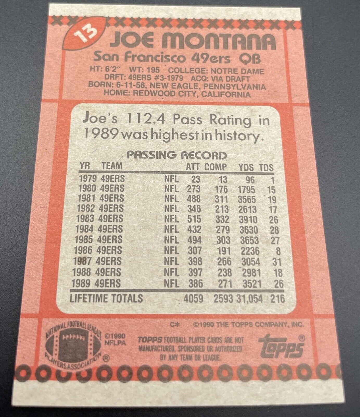 Joe Montana 1990 Topps #13 all pro San Francisco 49ers