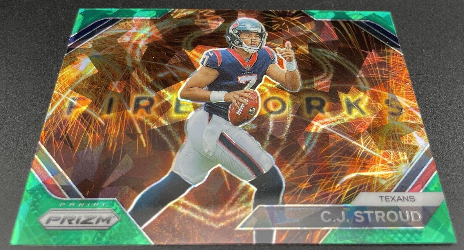 C J Stroud 2023 Panini Prizm #F-10 Fireworks RC Green Wave Houston Texans 