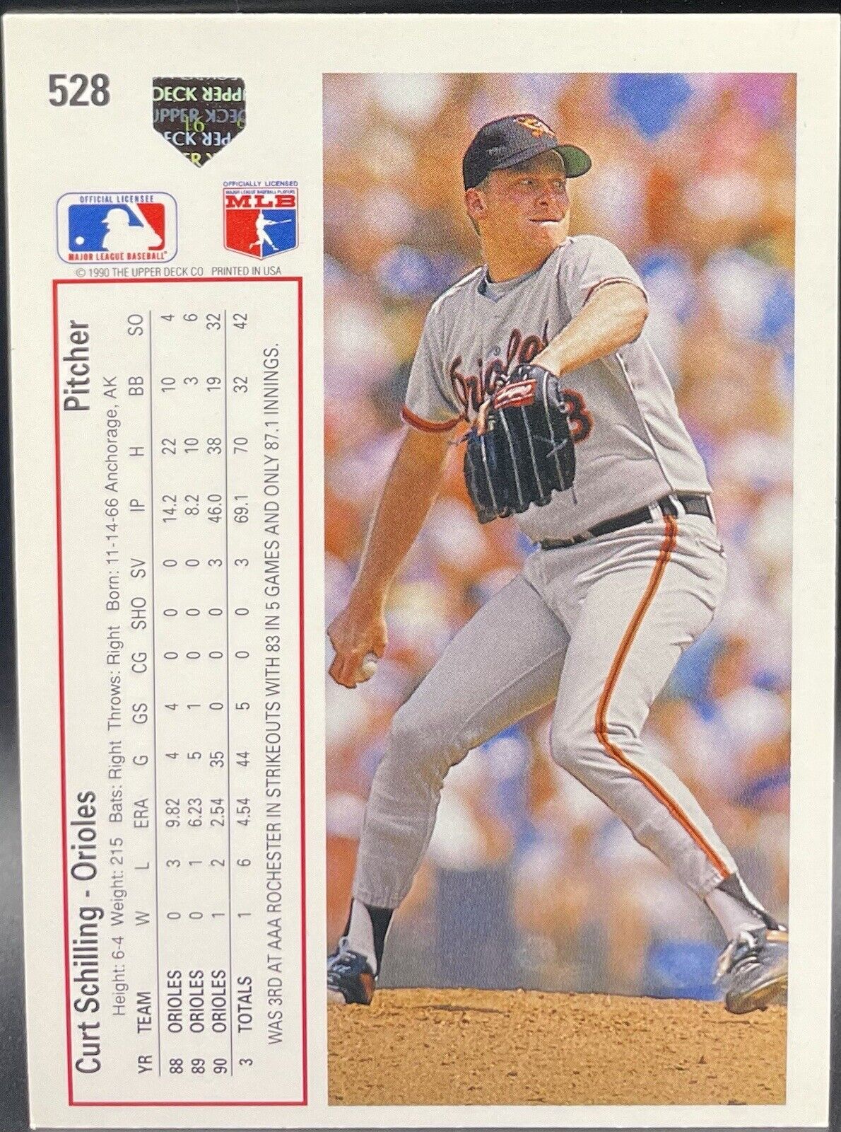 1990 Upper Deck Curt Schilling #528 Baltimore Orioles 🔥