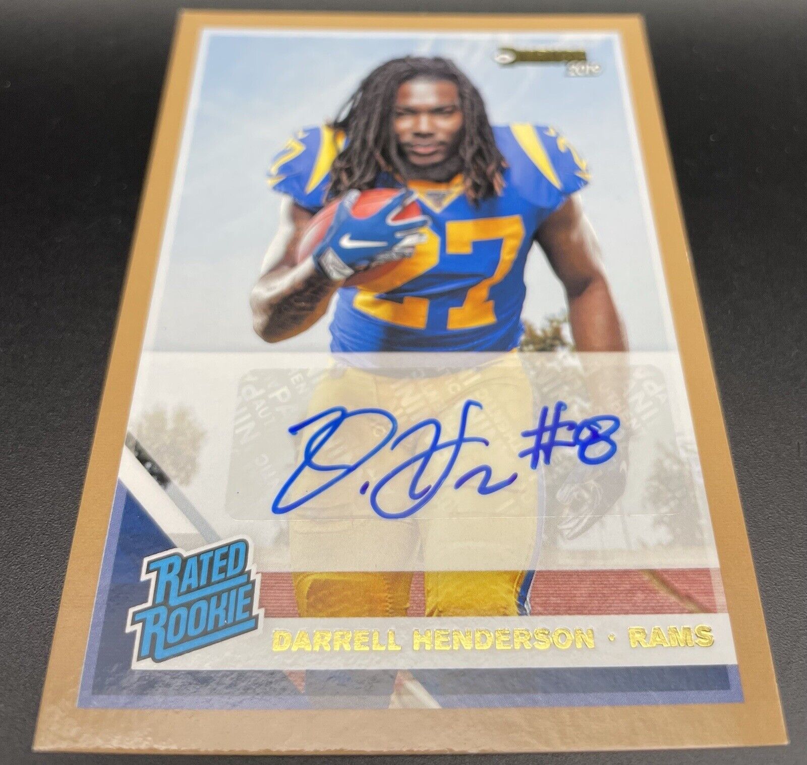 Darrell Henderson 2019 Panini Donruss #310 Gold Auto, RC , Los Angeles Rams