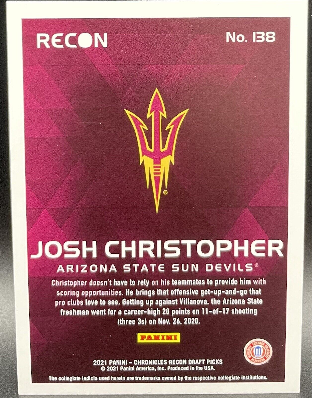 2021 Chronicles Draft Picks Recon Josh Christopher RC #138 Houston Rockets