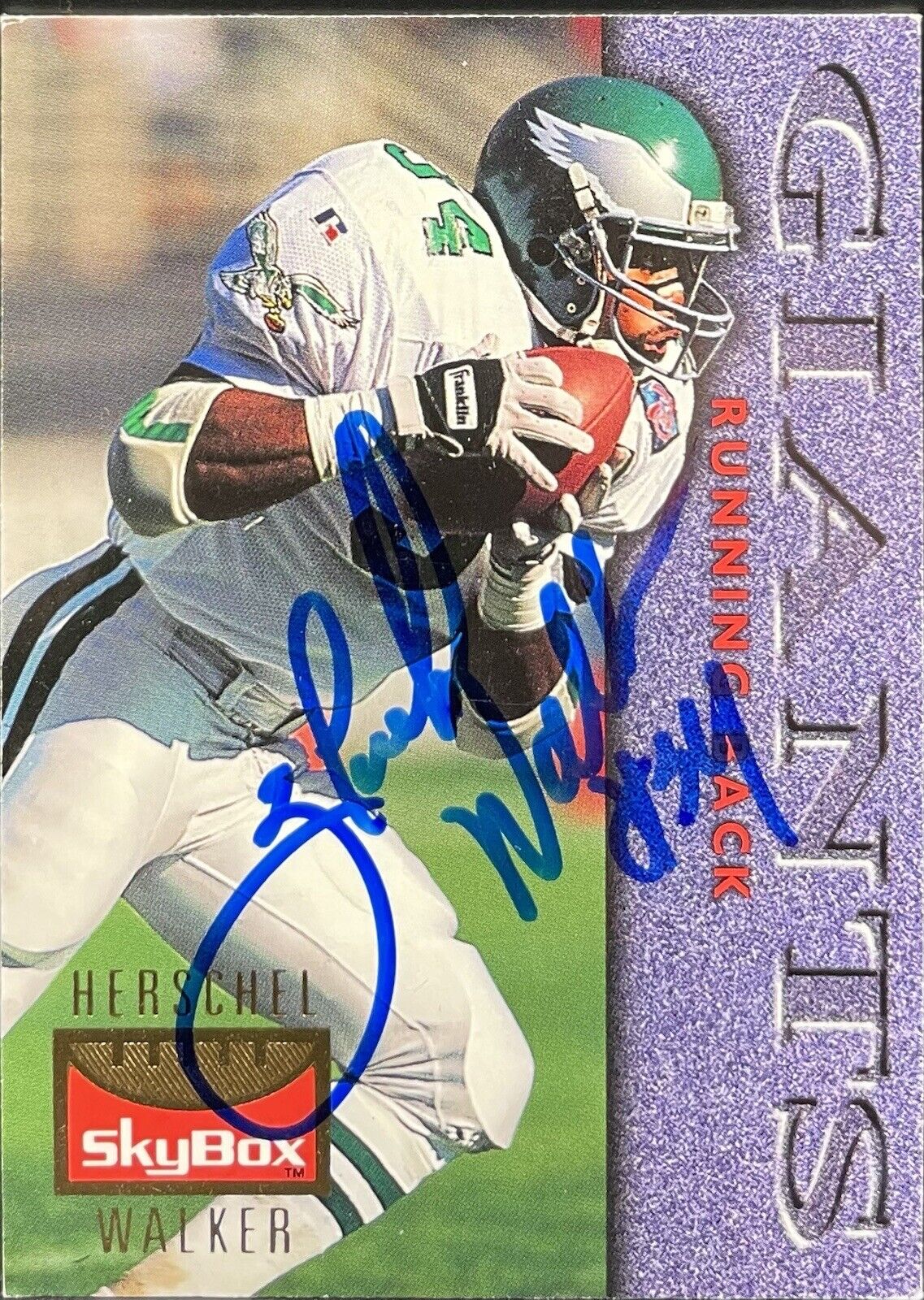 Herschel Walker autograph 1995 Skybox #91 Blue Ink Philadelphia Eagles